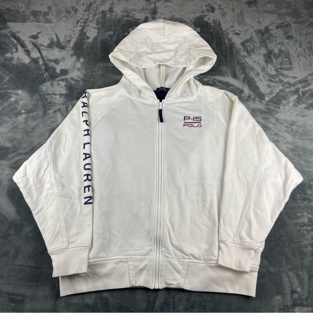 Polo Ralph Lauren White Offshore Sailing P-15 Fleece Mens M Hoodie Sweatshirt